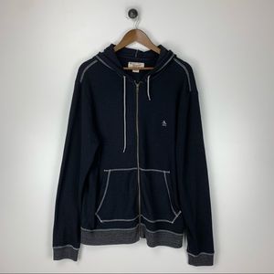 Penguin Men’s Zip Up Sweatshirt Waffle Knit Black Gray Cotton Blend Size XL